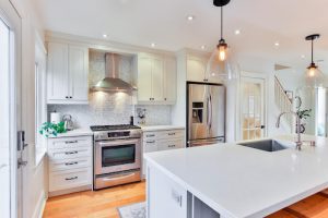 A large kitchen with modern appliances.